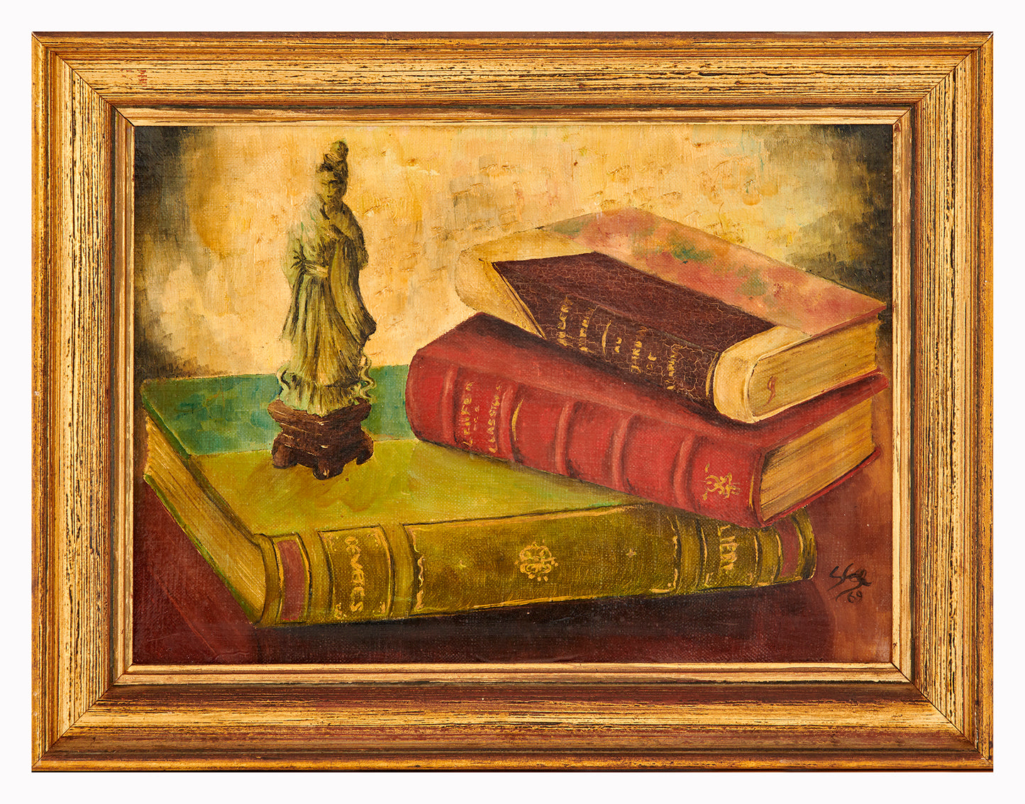 Statuette en Jade aux livres reliés