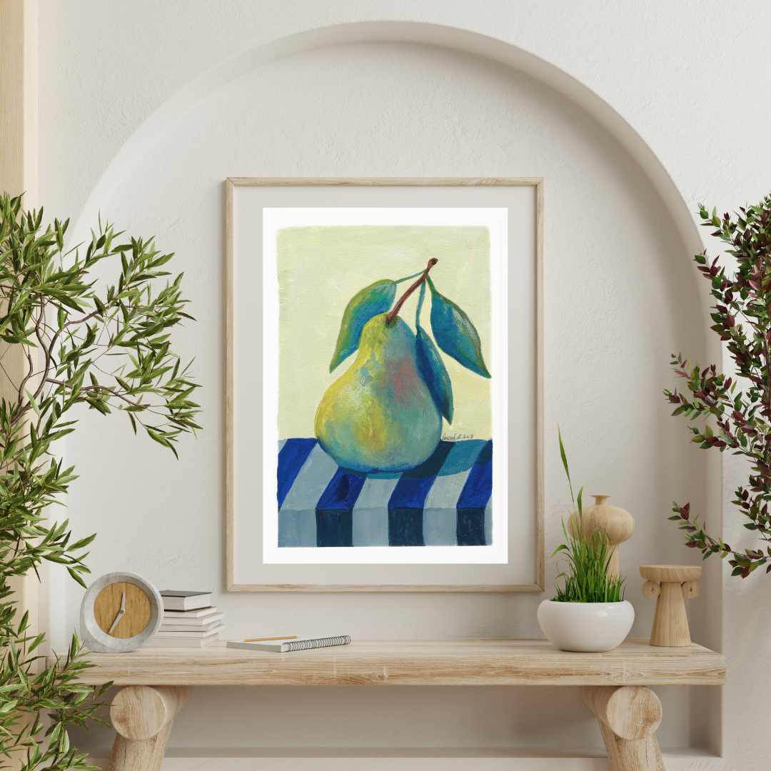 Still Life - Pear on Parade: A Dance of Stripes and Sweetness