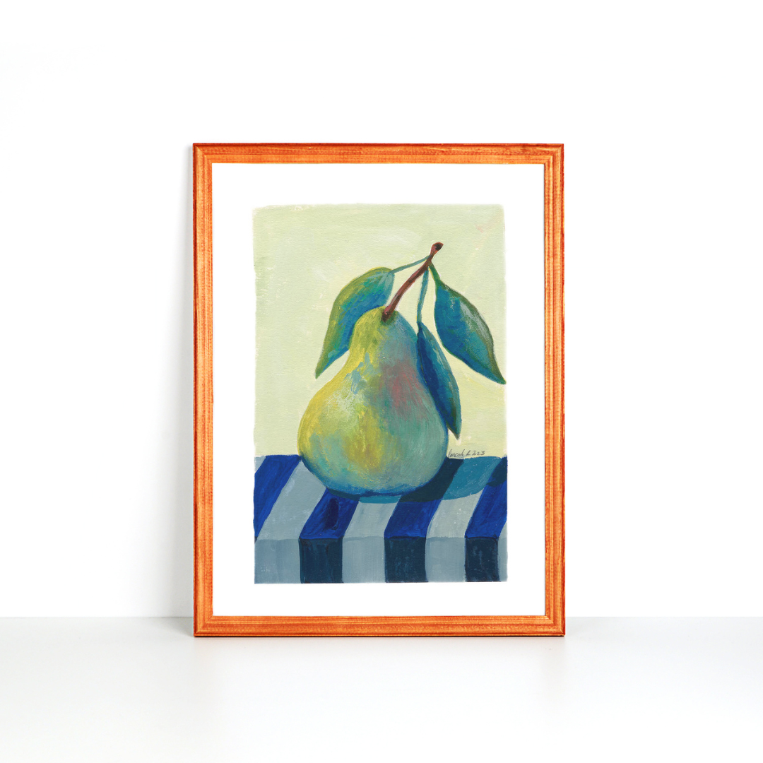 Still Life - Pear on Parade: A Dance of Stripes and Sweetness