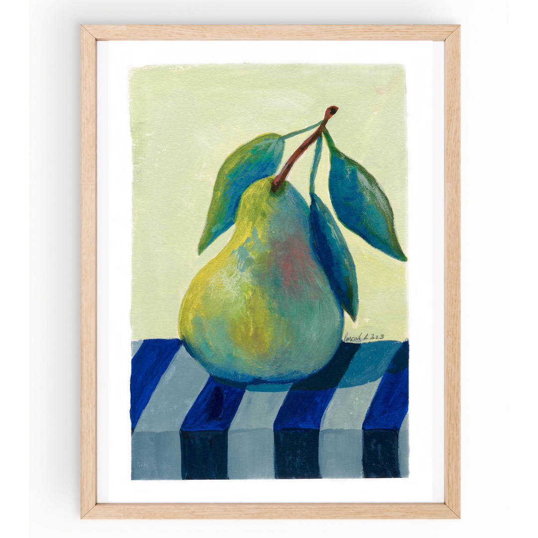 Still Life - Pear on Parade: A Dance of Stripes and Sweetness