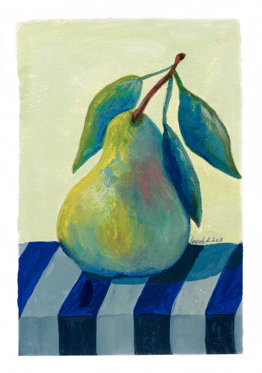 Still Life - Pear on Parade: A Dance of Stripes and Sweetness
