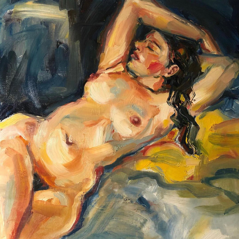 Nude with yellow cushion